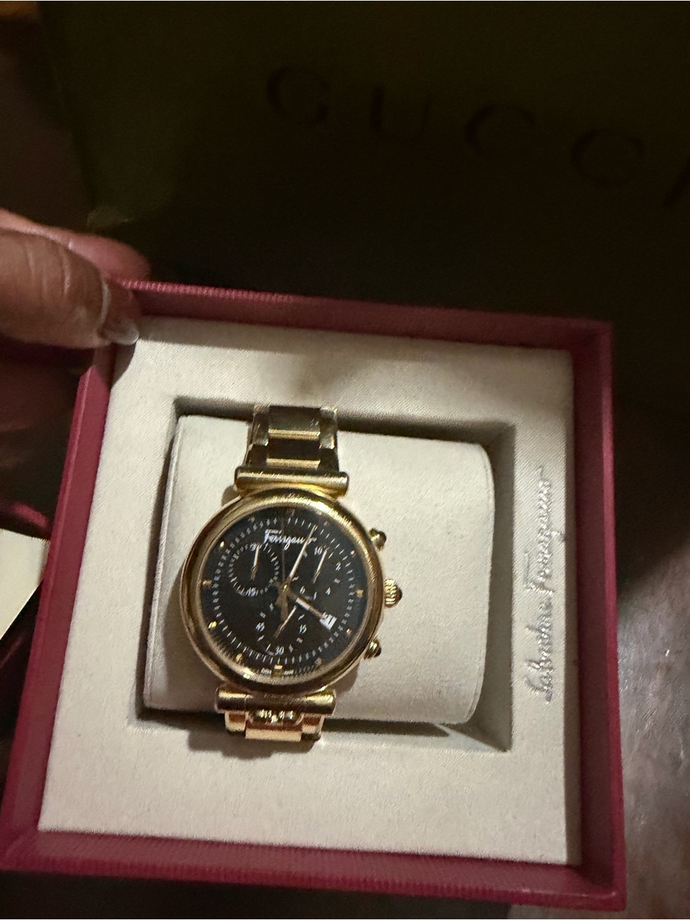 Salvatore Ferragamo Gold-Tone Chronograph Watch with Black Dial